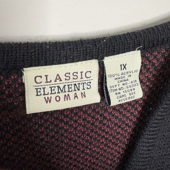 Classic Elements Black Brown Pink Floral Heavy Cardigan Sweater Size 1X womens - Picture 3 of 5